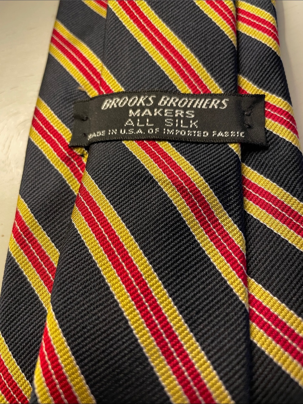 BROOKS BROTHERS Navy Silk Tie with Red and Gold Stripes
